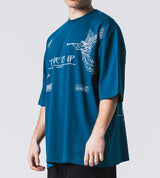 Ανδρική κοντομάνικη μπλούζα Jcyj - TRM0109 - time is up logo oversized fit tee πετρόλ