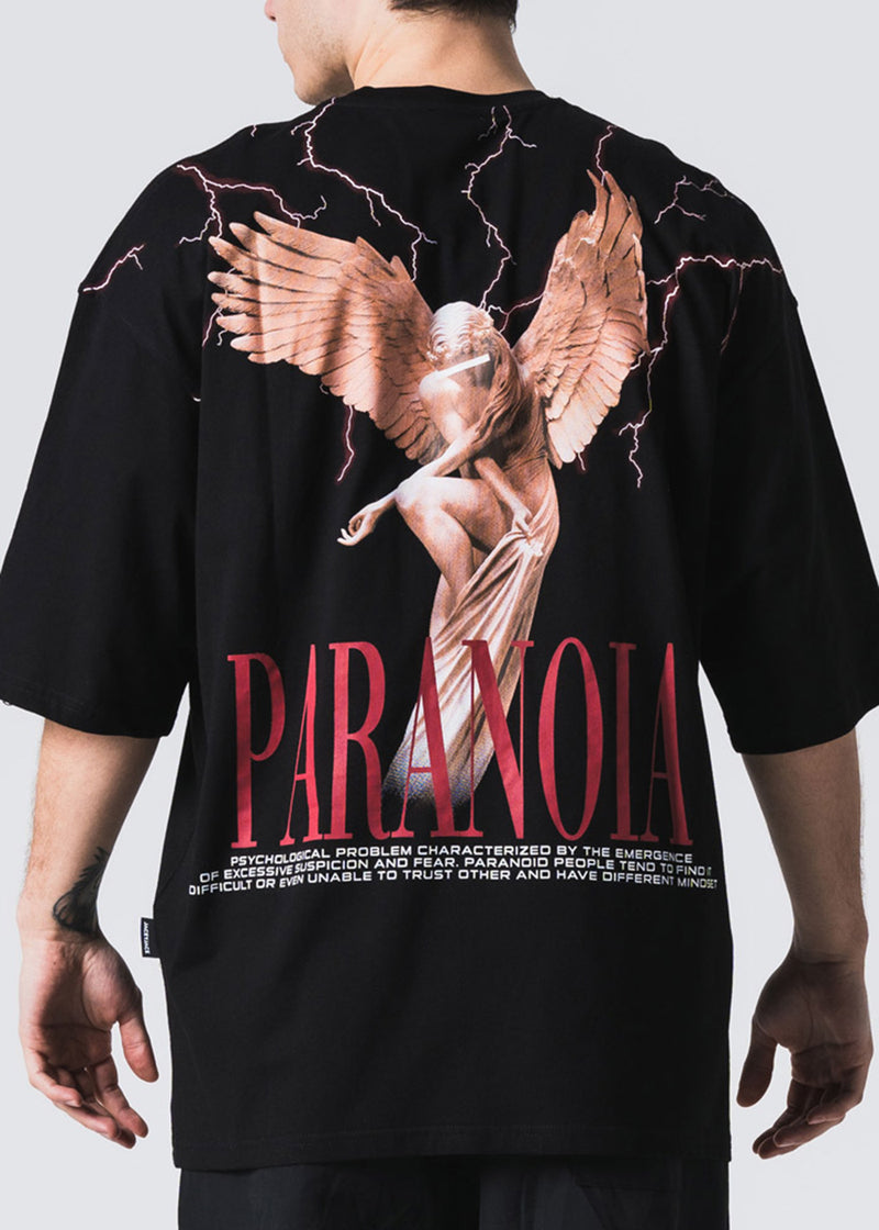 Ανδρική κοντομάνικη μπλούζα Jcyj - TRM0111 - paranoia logo oversized fit tee μαύρο