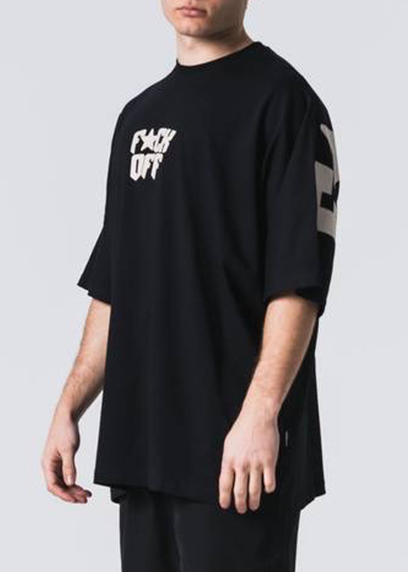 Ανδρική κοντομάνικη μπλούζα Jcyj - TRM0136 - f*ck off logo oversized fit tee μαύρο