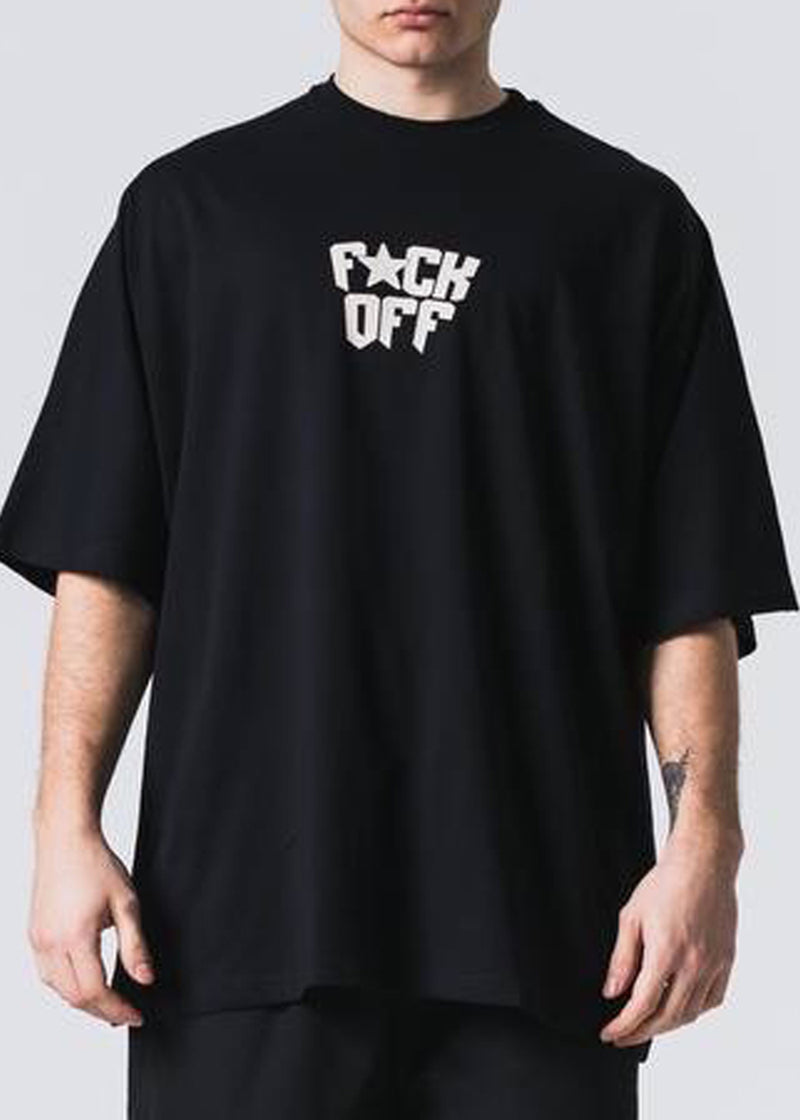 Ανδρική κοντομάνικη μπλούζα Jcyj - TRM0136 - f*ck off logo oversized fit tee μαύρο