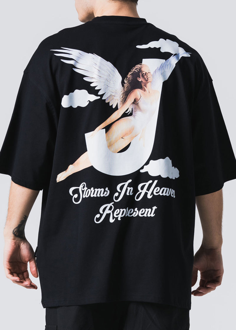 Κοντομάνικη μπλούζα Jcyj - TRM0146 - heaven oversized fit μαύρο