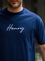 Henry clothing - 3-420 - white logo oversize tee - blue