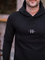 Ανδρικό μακρυμάνικο φούτερ με κουκούλα Henry clothing - 3-530 - white logo μαύρο