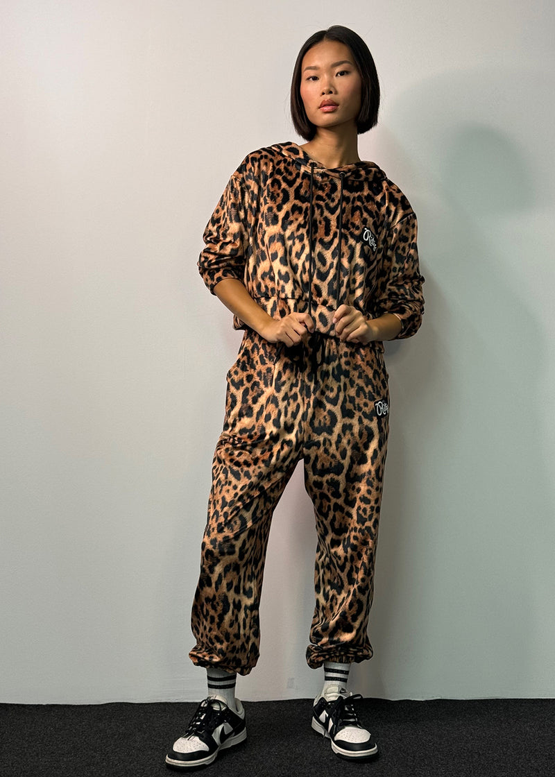 Γυναικείο βελουτέ leopard print σετ Ritz Clothing - Σετ crop Φούτερ Φόρμα καφέ