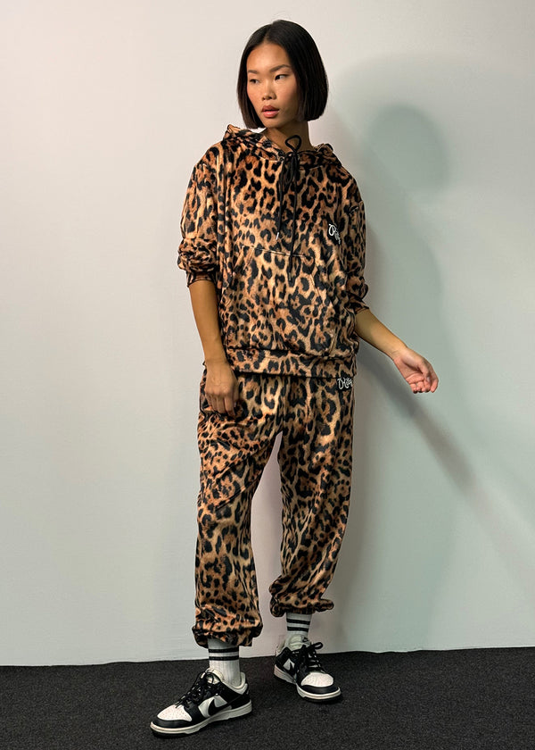 Γυναικείο βελουτέ leopard print σετ Ritz Clothing - Σετ Φούτερ Φόρμα καφέ