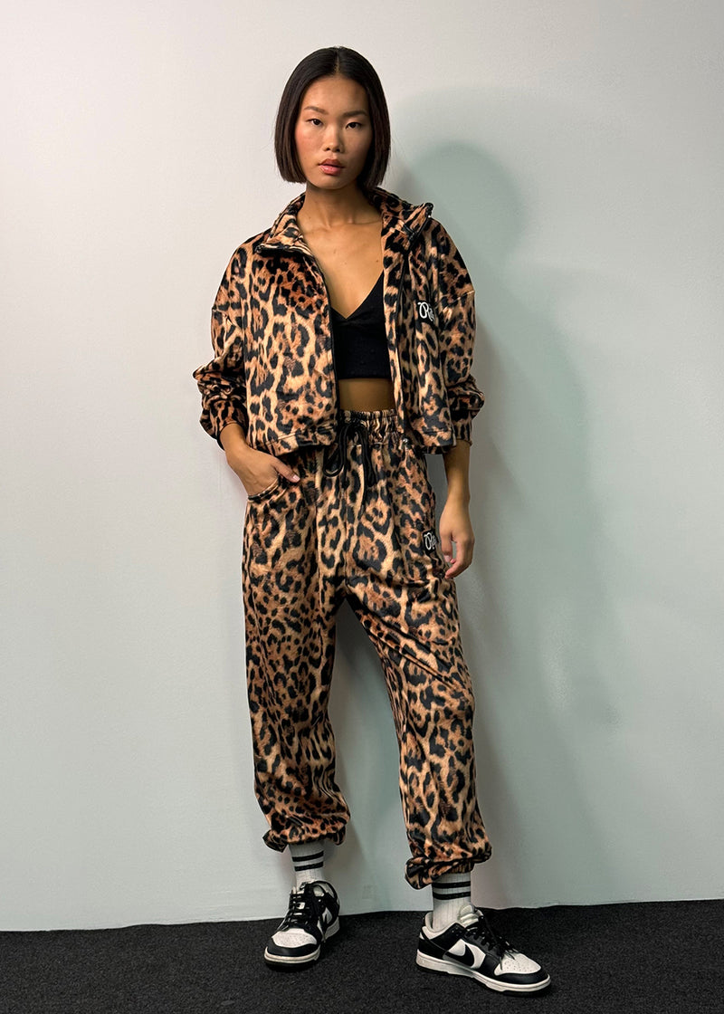 Γυναικείο βελουτέ leopard print σετ Ritz Clothing - Σετ Ζακέτα Φόρμα καφέ