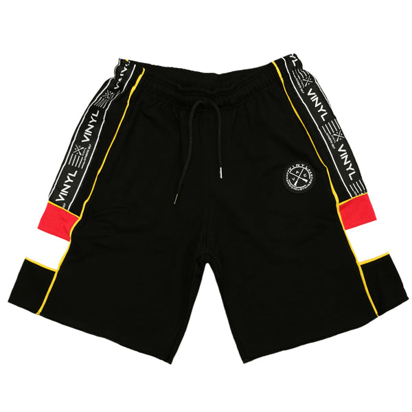 Vinyl art clothing - 02900-01 - black logo tape shorts with 2-stripes sides