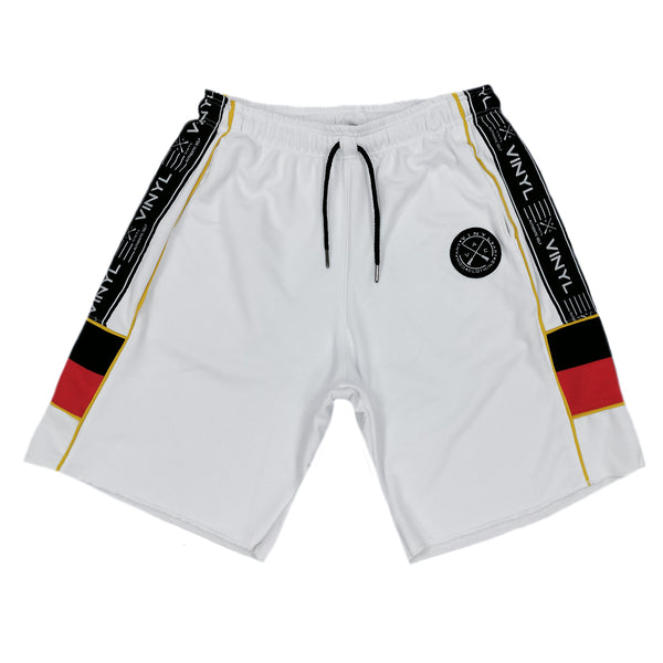 Vinyl art clothing - 02900-02 - white logo tape shorts with 2-stripes sides