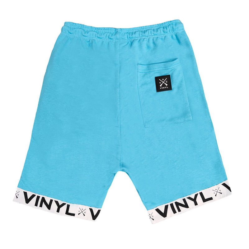 Vinyl art clothing - 06412_24-W - teal shorts with logo tape