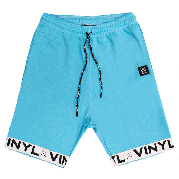 Vinyl art clothing - 06412_24-W - teal shorts with logo tape