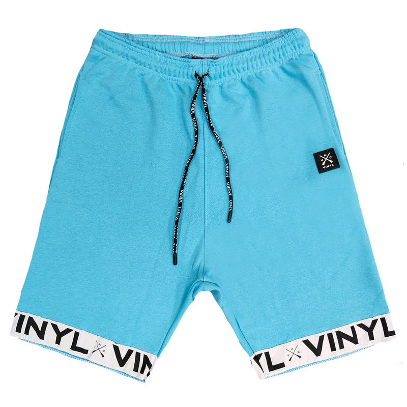 Vinyl art clothing - 06412_24-W - teal shorts with logo tape