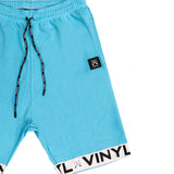 Vinyl art clothing teal shorts with logo tape