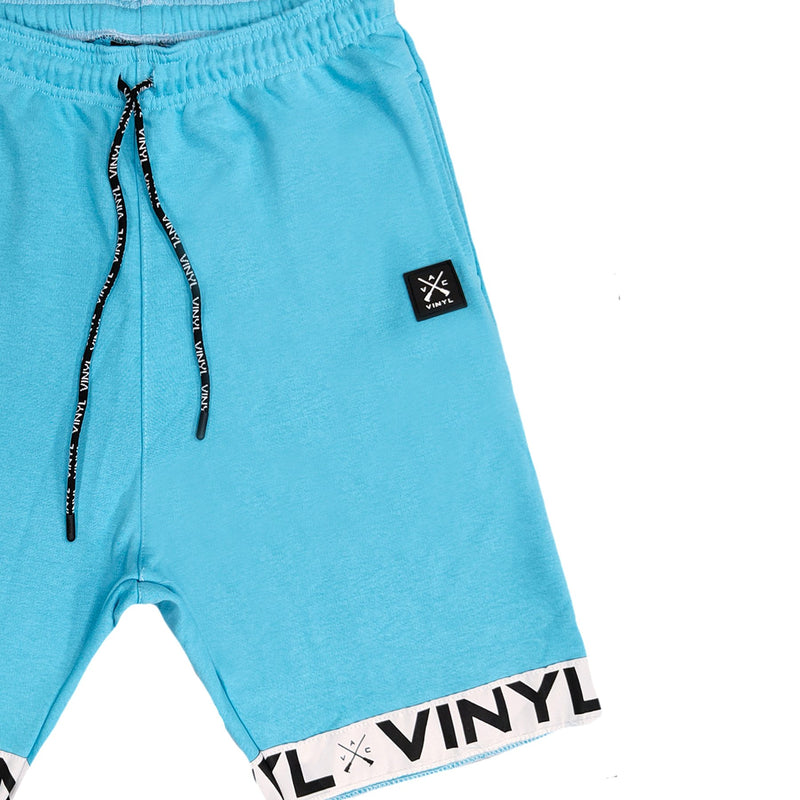 Vinyl art clothing - 06412_24-W - teal shorts with logo tape