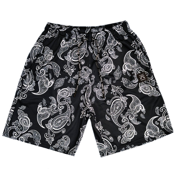 Vinyl art clothing - 08842-01 - black paisley print shorts