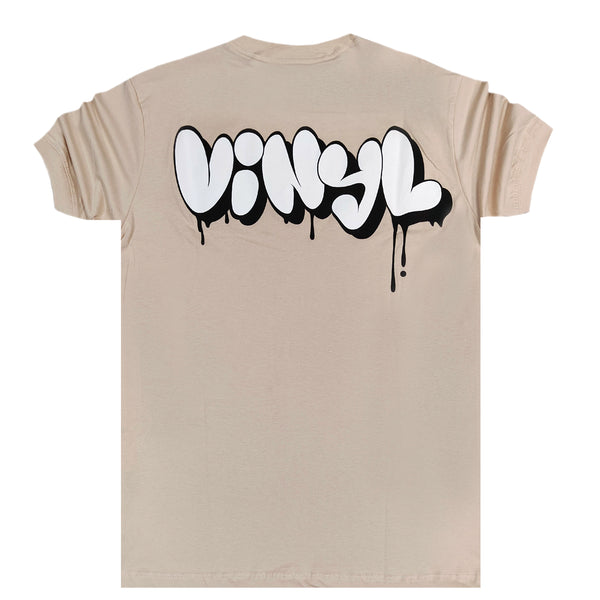 Ανδρική κοντομάνικη μπλούζα Vinyl art clothing - 10476-77 - graffiti logo t-shirt μπεζ