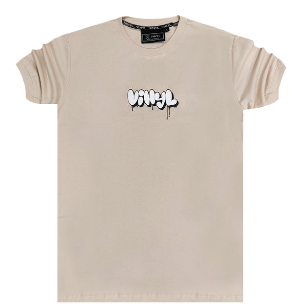 Vinyl art clothing - 10476-77 - graffiti logo t-shirt - beige