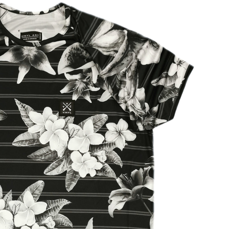 Vinyl art clothing - 12500-01 - black t-shirt with all-over floral print