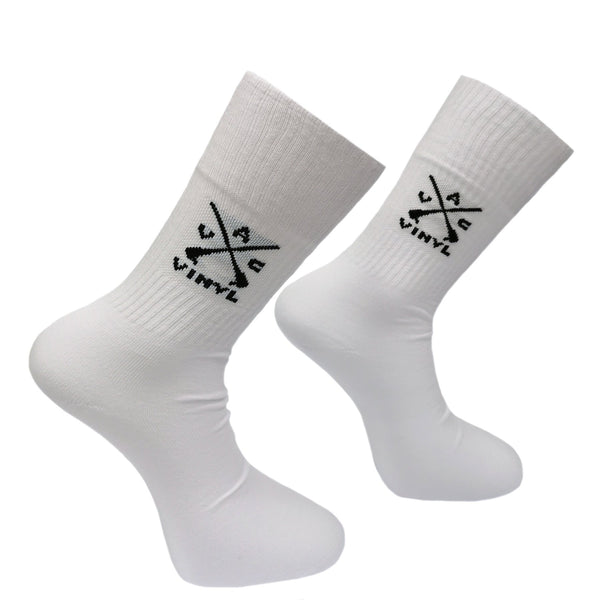 Vinyl art clothing - 1452-02-OP - one pair white vinyl logo socks