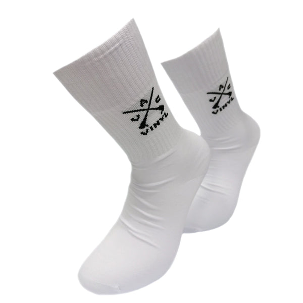 Vinyl art clothing - 1452-02-OP - one pair white vinyl logo socks