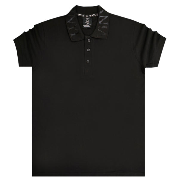 Ανδρική κοντομάνικη μπλούζα Vinyl art clothing - 21873-01 - printed collar polo μαύρο