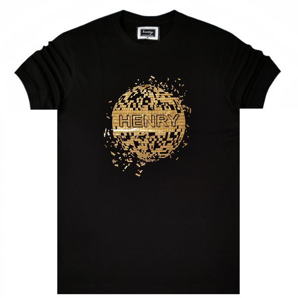 Henry clothing - 3-225 - black tee gold planet logo