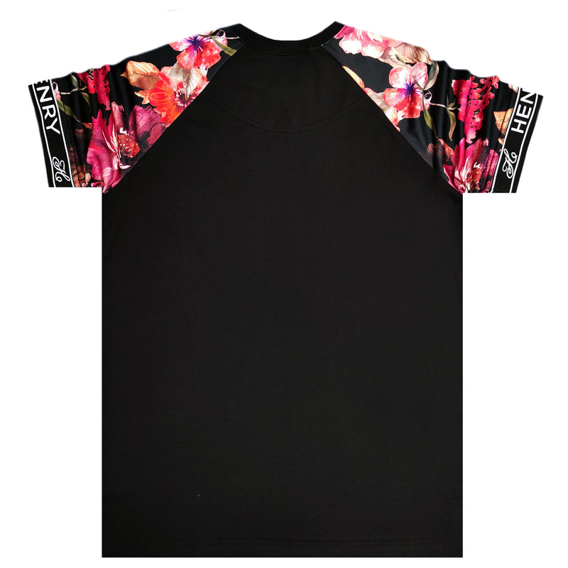 Henry clothing - 3-231 - black floral elasticated sleeves t-shirt