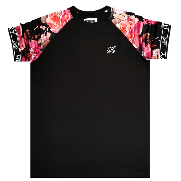 Henry clothing - 3-231 - black floral elasticated sleeves t-shirt