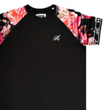 Henry clothing - 3-231 - black floral elasticated sleeves t-shirt