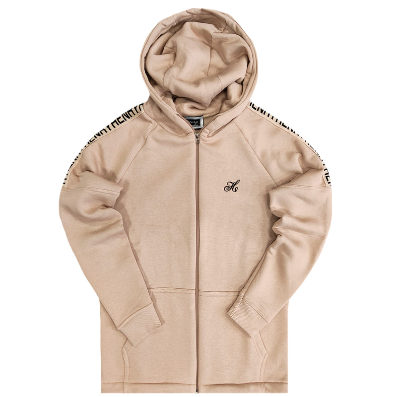 Henry clothing - 3-304 - beige gold taped zip through hoodie