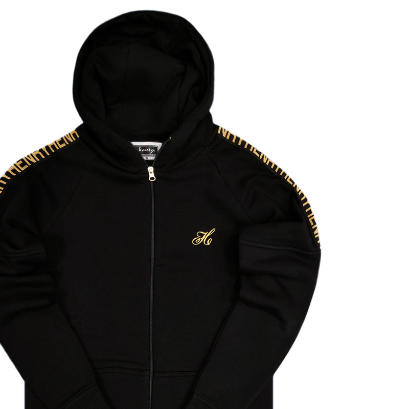 Henry clothing - 3-304 - black gold taped zip through hoodie