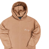 Henry clothing - 3-313 - calligraphy hoodie - brown