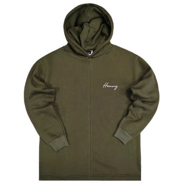 Henry clothing - 3-313 - calligraphy hoodie - khaki