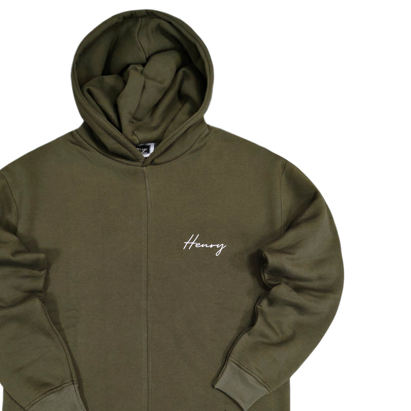 Henry clothing - 3-313 - calligraphy hoodie - khaki