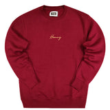 Henry clothing - 3-323 - burgundy sweatshirt gold small emblem