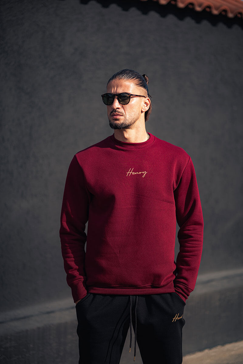 Henry clothing - 3-323 - burgundy sweatshirt gold small emblem