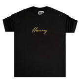Henry clothing - 3-420 - gold logo oversize tee - black