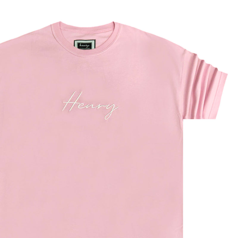 Ανδρική κοντομάνικη μπλούζα Henry clothing - 3-420 - white logo oversize fit tee ροζ