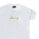 Henry clothing - 3-420 - gold logo oversize tee - white