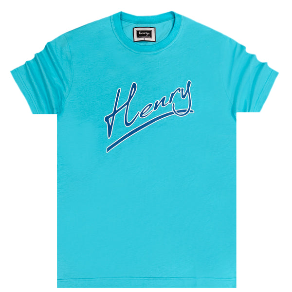 Κοντομάνικη μπλούζα Henry clothing - 3-431 - calligraphy logo γαλάζιο