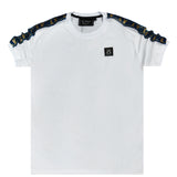 Vinyl art clothing t-shirt with logo tape - white