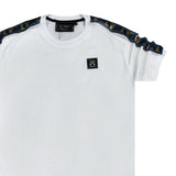 Vinyl art clothing t-shirt with logo tape - white