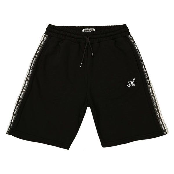 HENRY CLOTHING - 6-051 - DOUBLE LOGO TAPED BLACK SHORTS