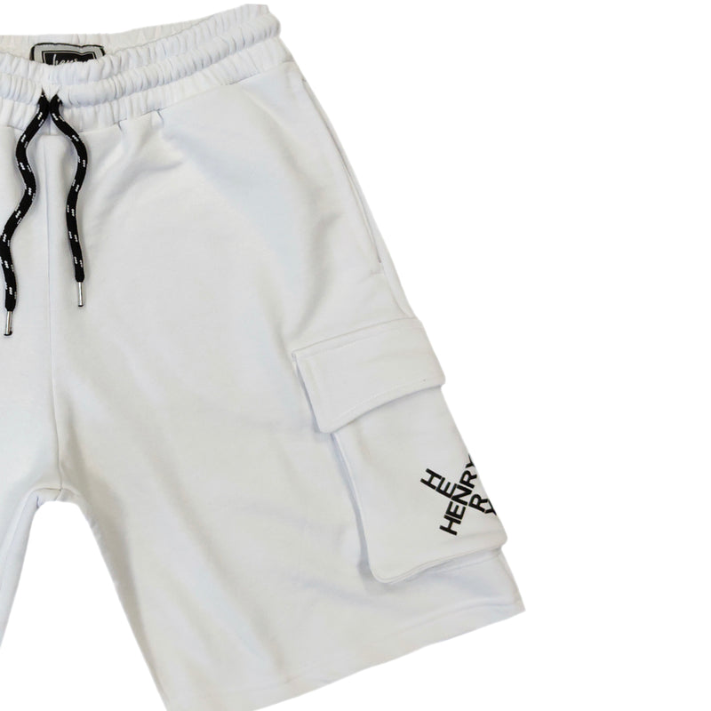 HENRY CLOTHING - 6-058 - WHITE X-LOGO SHORTS