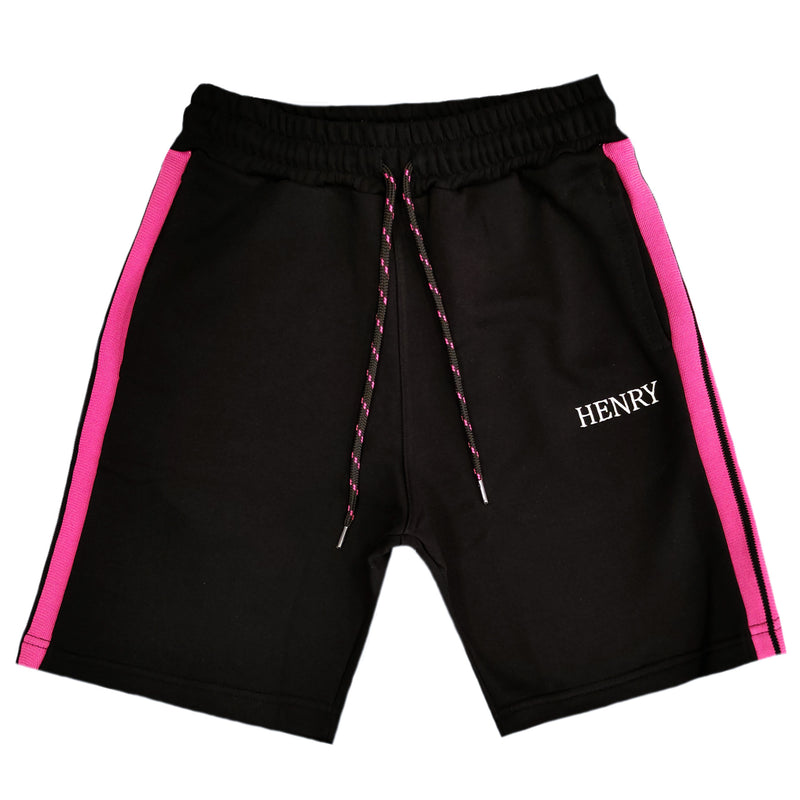 Henry clothing - 6-206 - black shorts double pink line