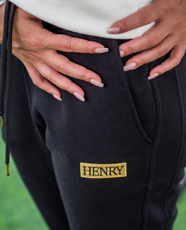 Henry clothing - 6-301 - black pants gold patch