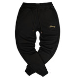 Henry clothing - 6-310 - gold caligraphy trackpants - black