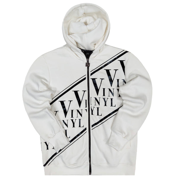 Vinyl art clothing contrast logo zip through hoodie - white
