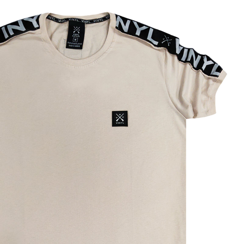 Vinyl art clothing - 76412-77 - t-shirt with logo tape - beige
