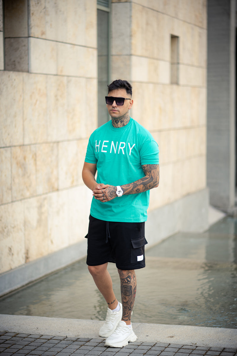 Henry clothing - 3-218 - green oversize logo tee