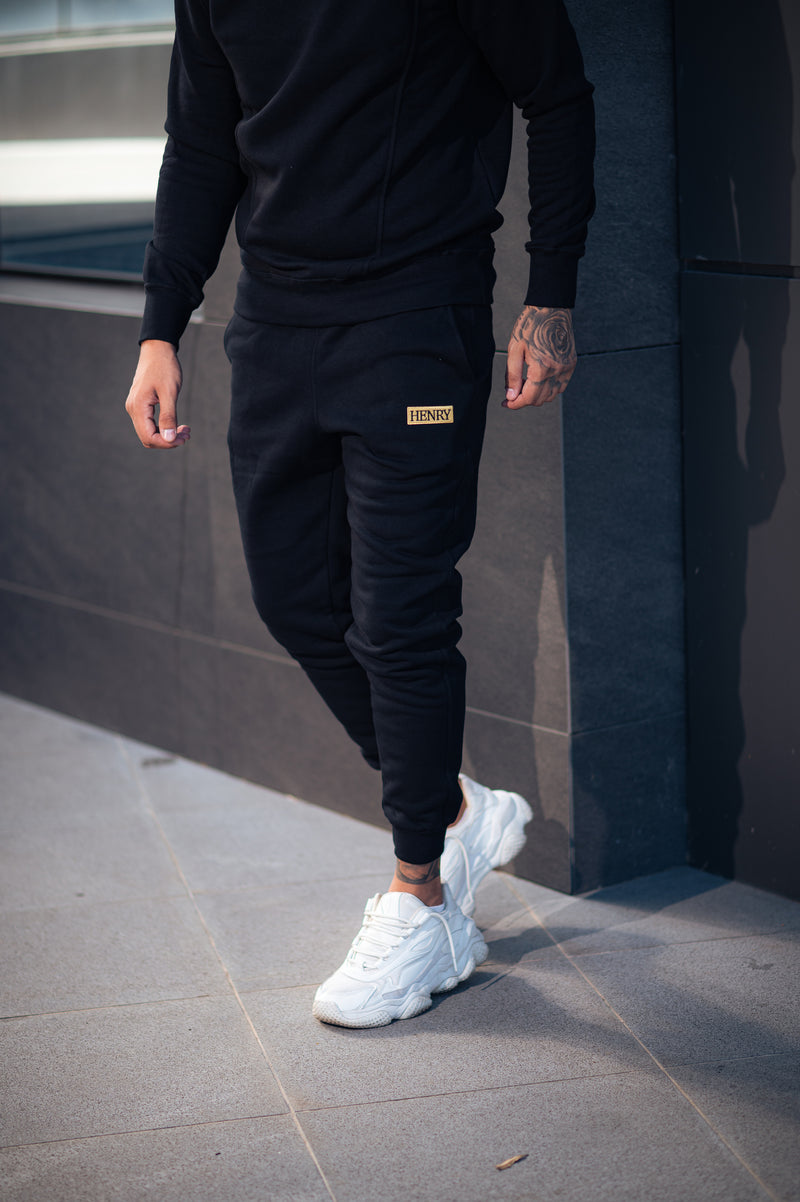 Henry clothing - 6-301 - black pants gold patch